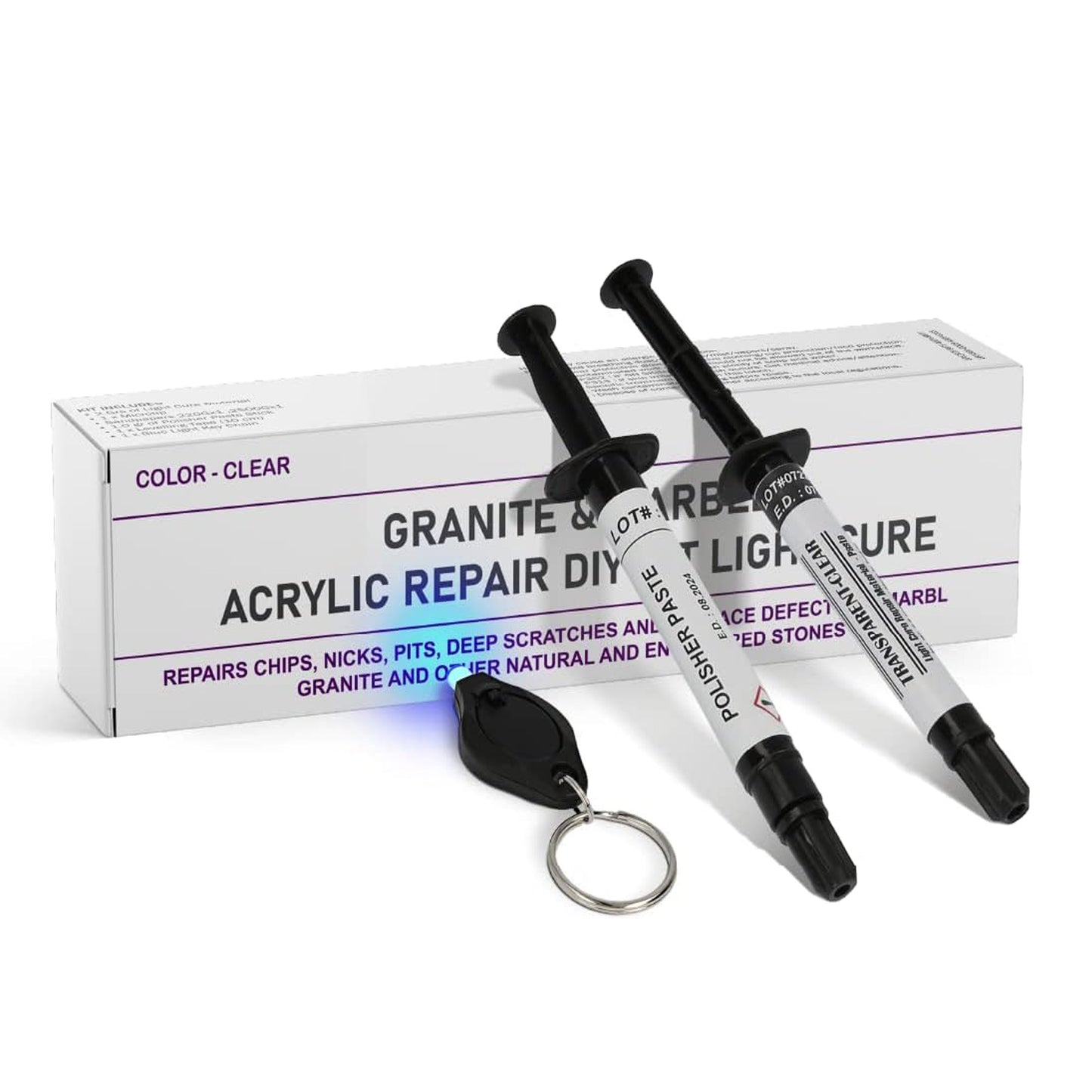 Granite, Marble, Quartz & Acrylic Repair Kit (Clear/Transparent) - Suitable for Most Repairs I Also for Tile, Countertop, Fiberglass & Ceramic Surfaces I Fix Broken Chips & Cracks in Minutes