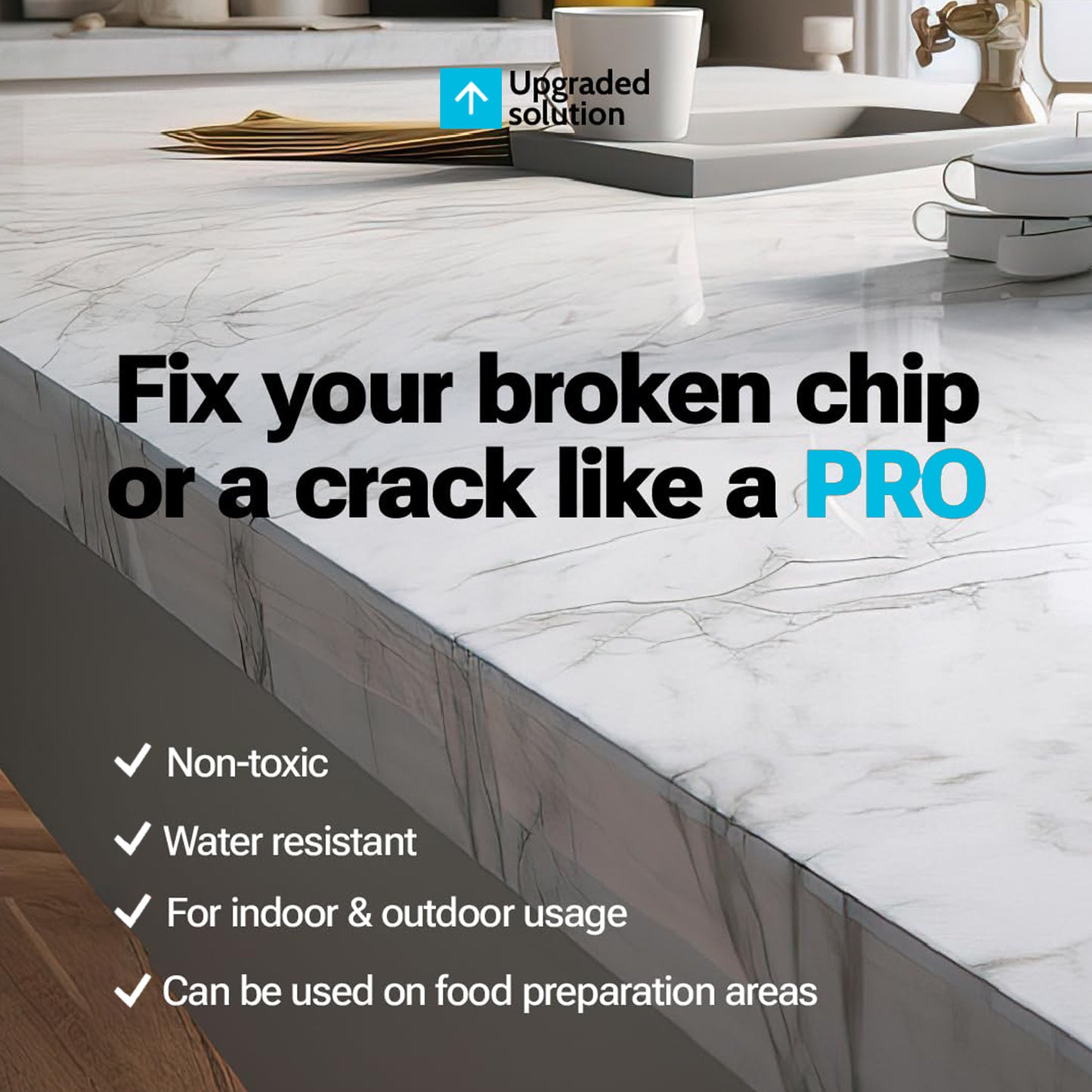 Corian Repair Kit (Clear, Black & Acrylic Color) - Ideal as Quartz Countertop Repair Kit I Works Great for Marble, Porcelain, Ceramic & Granite Surfaces I Also for Bathtub & Tile Repair Kit