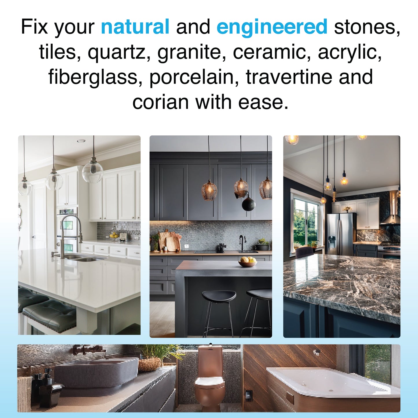 Corian Repair Kit (Clear, Black & Acrylic Color) - Ideal as Quartz Countertop Repair Kit I Works Great for Marble, Porcelain, Ceramic & Granite Surfaces I Also for Bathtub & Tile Repair Kit