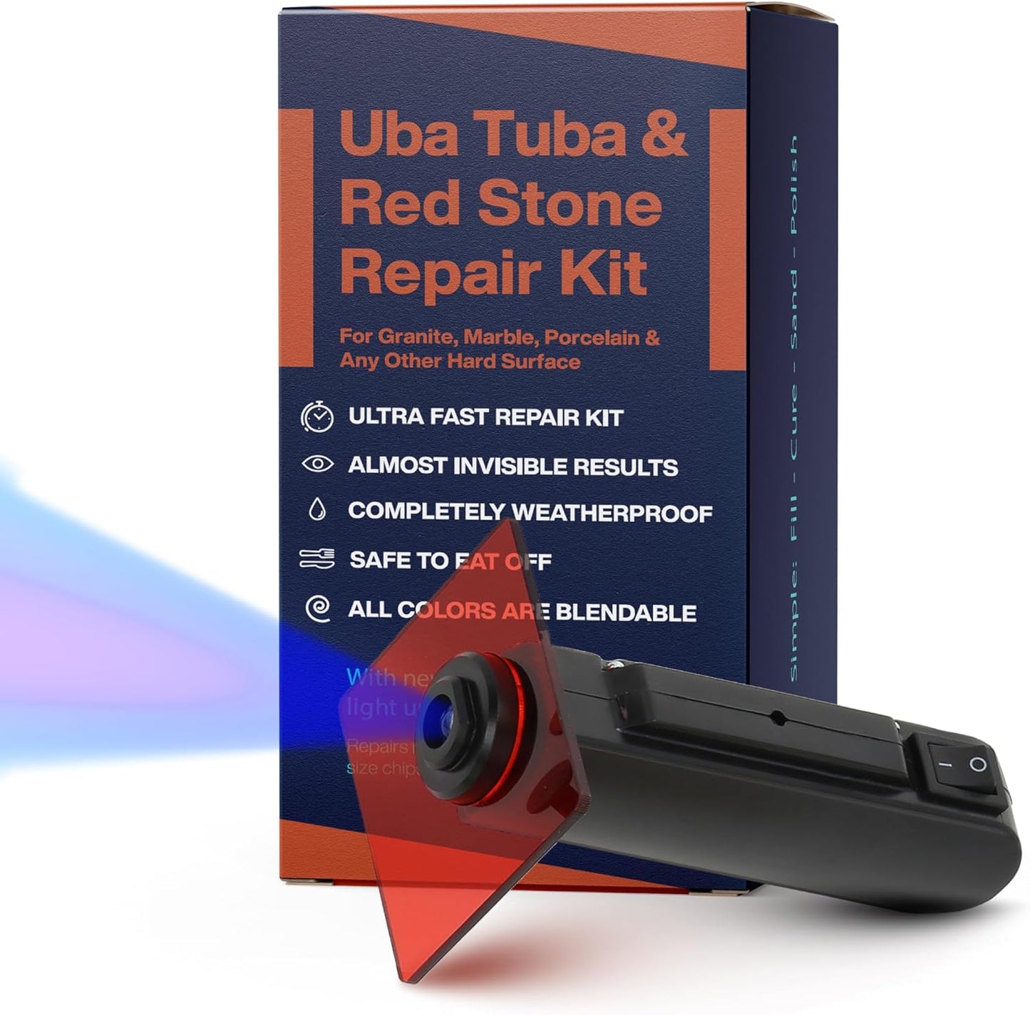 Uba Tuba & Red Stone Repair Kit (Red, Black & Clear Color) - Ideal as Granite Repair Kit I Works Great as Quartz Countertop Repair Kit I Also For Ceramic, Tile and Porcelain Repair Kit