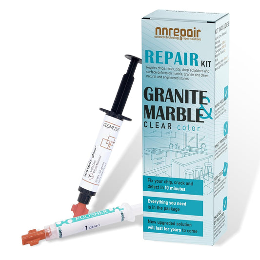 Granite Repair Kit (Clear/Transparent) I Suitable for Most Repairs I Also for Tile, Countertop, Fiberglass, Porcelain & Ceramic Surfaces I Fix Broken Chips & Cracks in Minutes