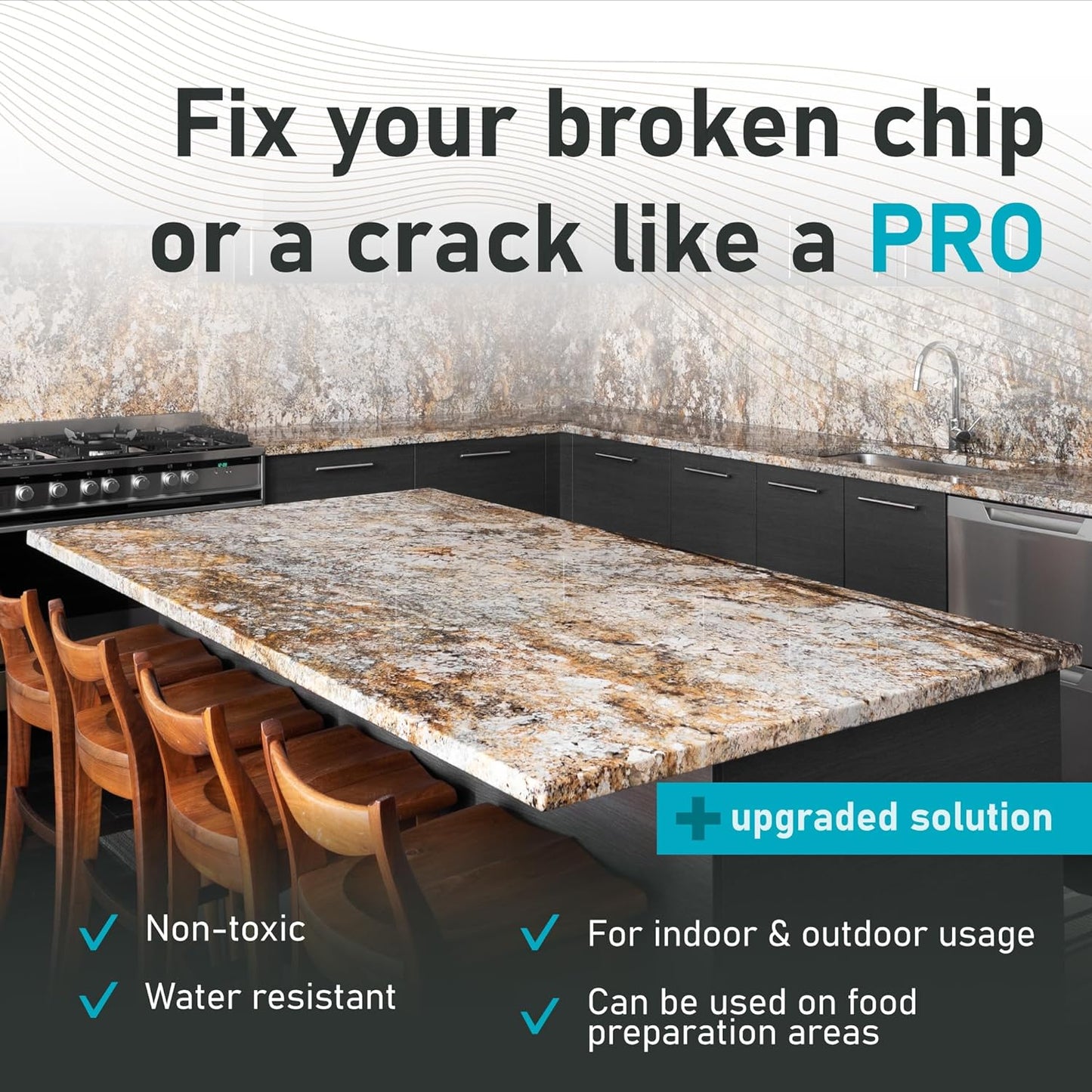 Granite Repair Kit (Clear/Transparent) I Suitable for Most Repairs I Also for Tile, Countertop, Fiberglass, Porcelain & Ceramic Surfaces I Fix Broken Chips & Cracks in Minutes