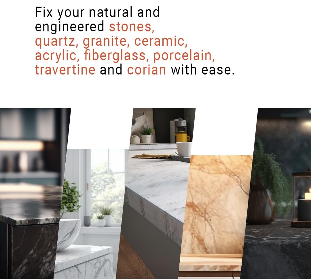 Corian Repair Kit (Clear, Black & Acrylic Color) - Ideal as Quartz Countertop Repair Kit I Works Great for Marble, Porcelain, Ceramic & Granite Surfaces I Also for Bathtub & Tile Repair Kit