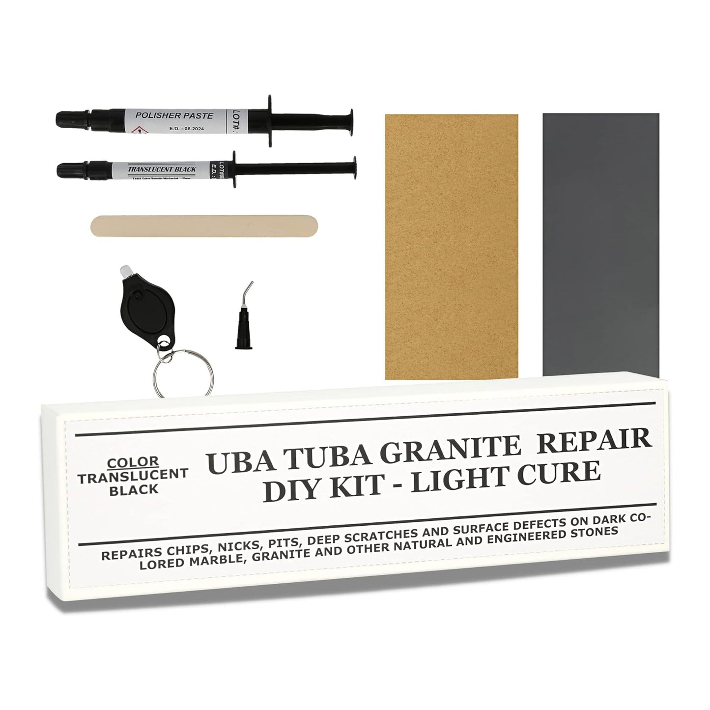 Granite Repair Kit (Black, UBA TUBA) I Suitable for Most Repairs I Also for Tile, Countertop, Fiberglass & Ceramic Surfaces I Fix Broken Chips & Cracks in Minutes